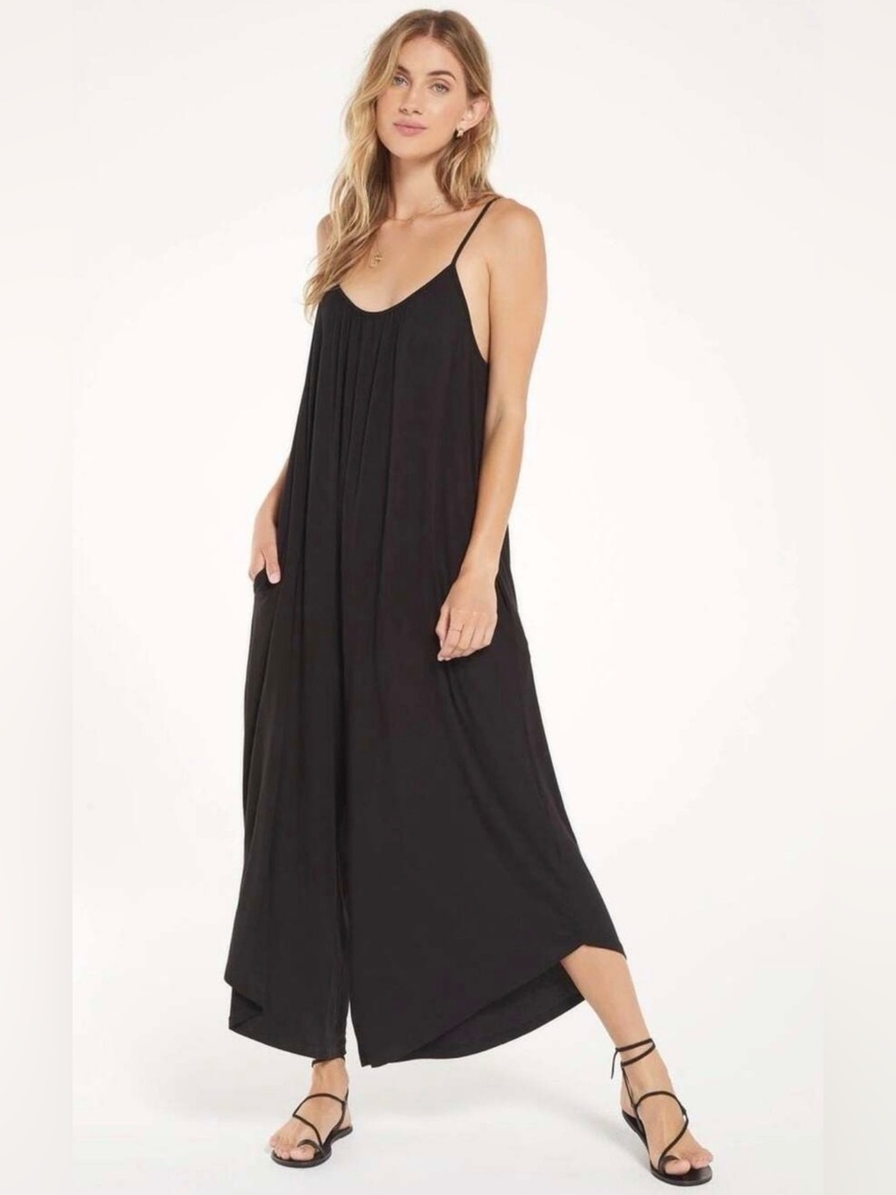 Z Supply Black Wide-Leg Jumpsuit with Spaghetti Straps